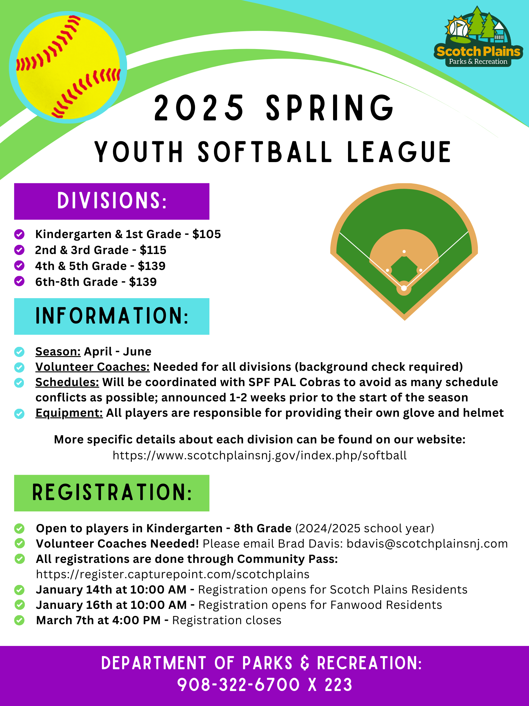 2025 Spring Youth Softball Flyer