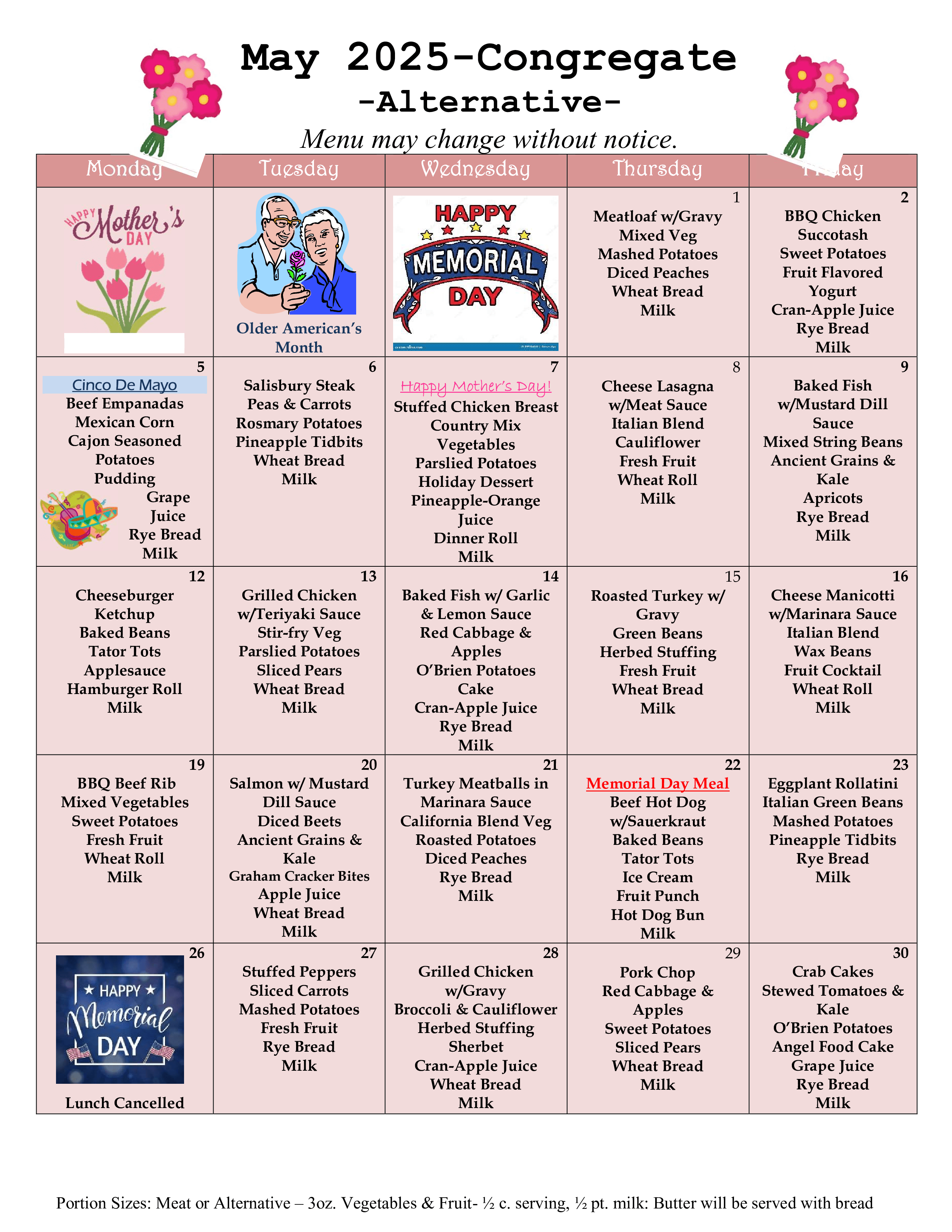 Senior Cafe May 2025 color menu
