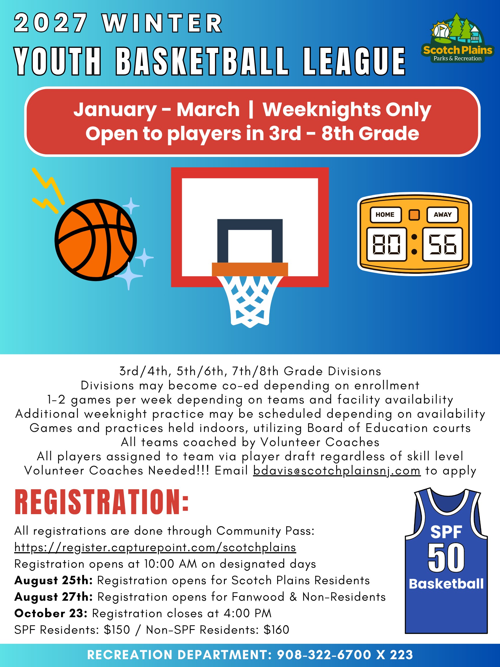 2026 27 Winter Youth Basketball League Flyer