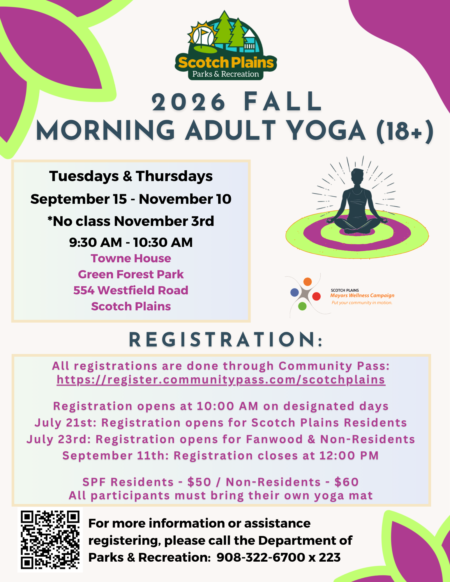 2026 Fall Adult Yoga Flyer